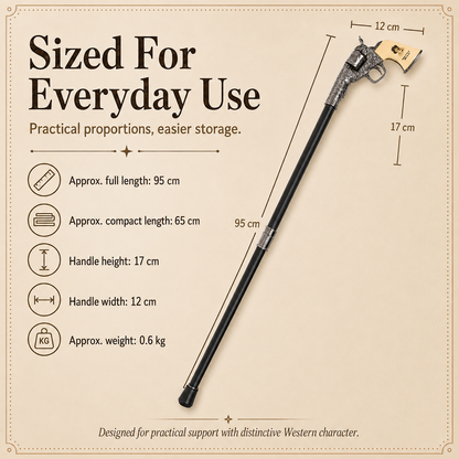 🤠 Western Revolver Walking Cane – Adjustable Vintage Design