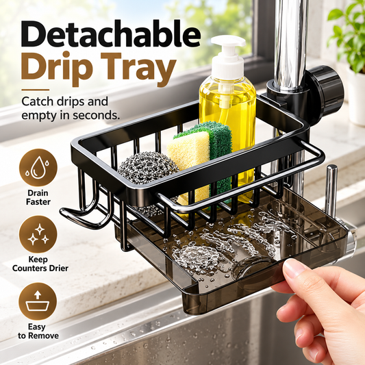 🧽 Faucet-Mounted Sink Organizer Rack - Drainable Sponge & Brush Holder 💧