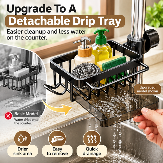 🧽 Faucet-Mounted Sink Organizer with Removable Drip Tray ✨