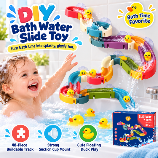 🦆 Kids DIY Duck Sliding Bath Toy 48-Piece Track Set 💦
