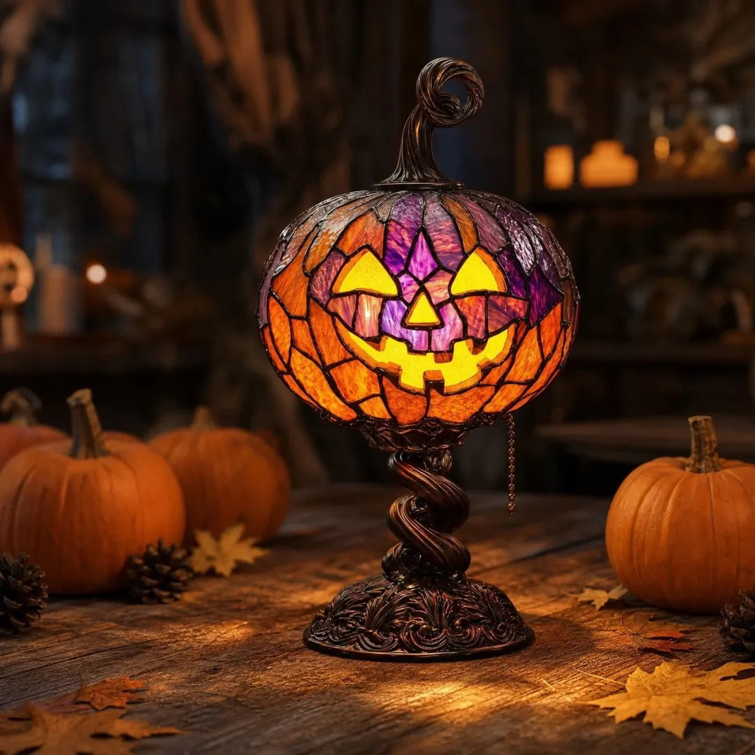 👻Spooky Glow Tiffany Lamp Pumpkin Ghost Bat Halloween Desk Light