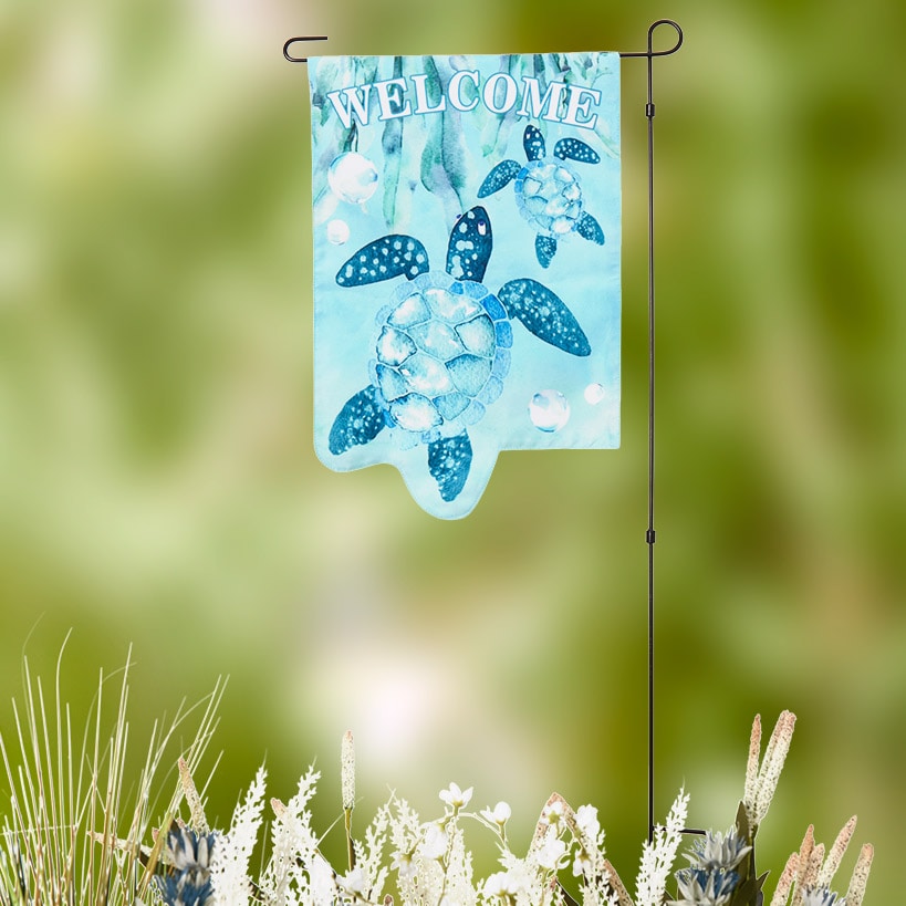 Nature-Themed Welcome Garden Flag With Stake – Turtle or Beach Chair