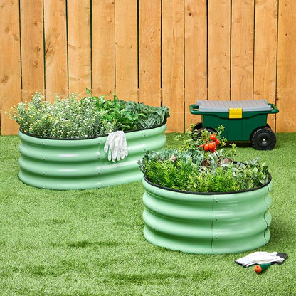 Green Galvanized Round Raised Garden Bed Kit