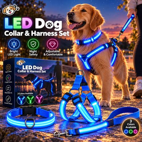 🐾 LED Light-Up Dog Harness & Leash Set 🌙 Keep Your Pup Visible After Dark!