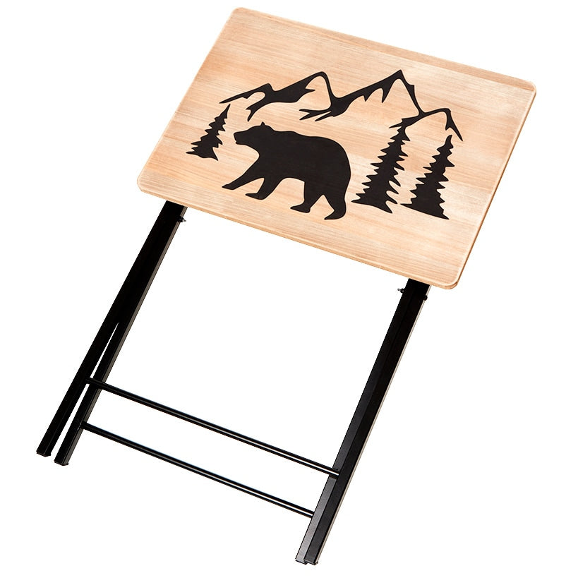 Portable Wood Folding Tray Table with Lodge Design - Bear or Deer