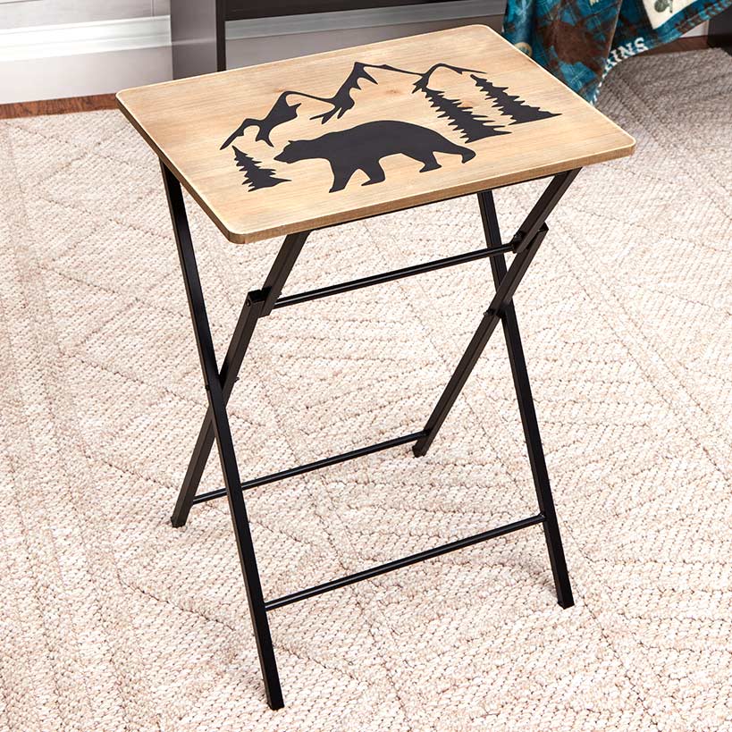 Portable Wood Folding Tray Table with Lodge Design - Bear or Deer