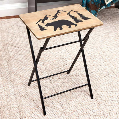Portable Wood Folding Tray Table with Lodge Design - Bear or Deer