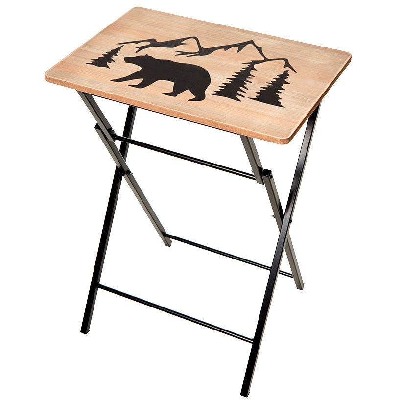 Portable Wood Folding Tray Table with Lodge Design - Bear or Deer