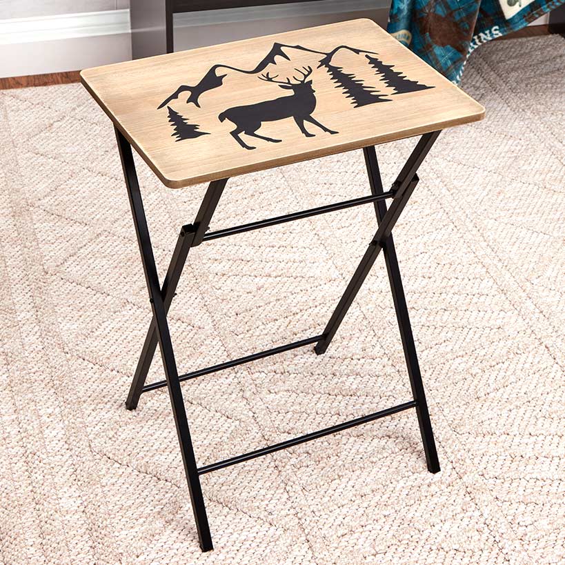 Portable Wood Folding Tray Table with Lodge Design - Bear or Deer