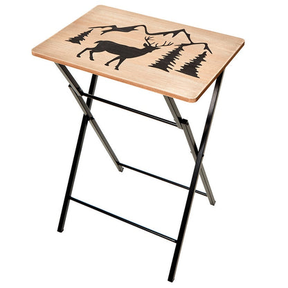 Portable Wood Folding Tray Table with Lodge Design - Bear or Deer