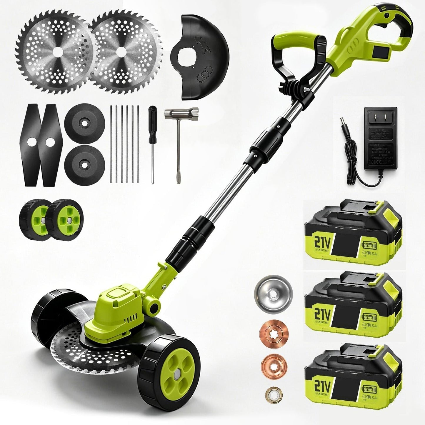 🌿 21V Cordless 3-in-1 Grass Trimmer – Edger & Mini Mower Kit
