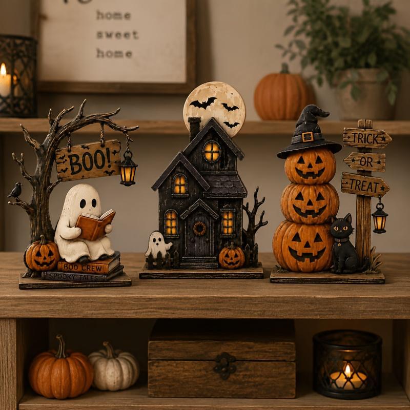 🎃 3-Piece Halloween Tabletop Decor Set – Spooky Centerpiece Collection