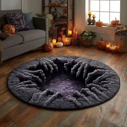🔥 55% OFF TODAY 🎃3D Skeleton Vortex Quilted Round Halloween Rug