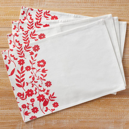 Red Floral Set of 4 Placemats or Runner