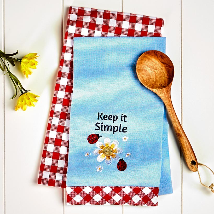Daisy and Ladybug Embroidered Kitchen Towels, Set of 2