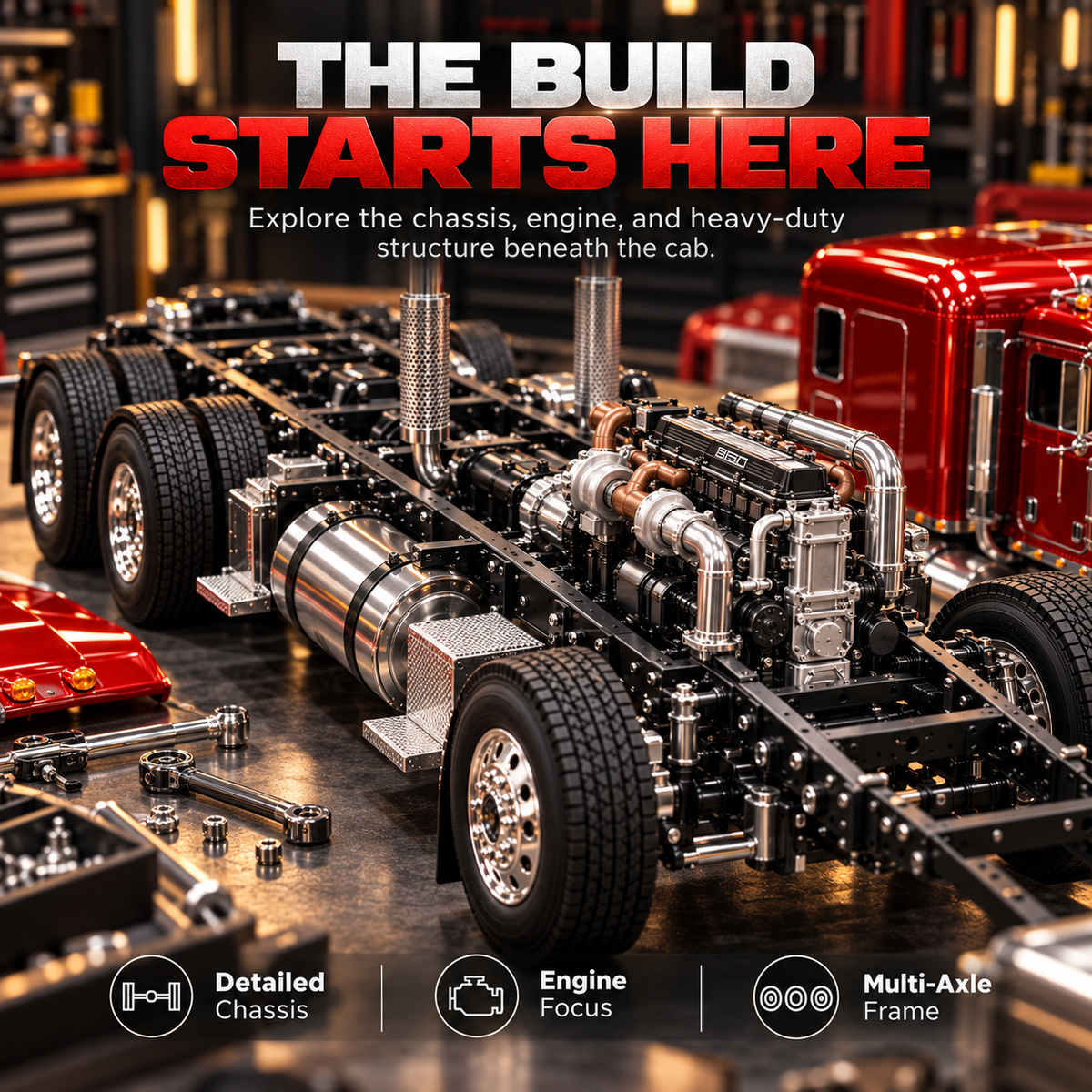 🔥LAST DAY 49% Candy Apple Red American Truck Model Kit – Build Your Own Classic Semi Truck