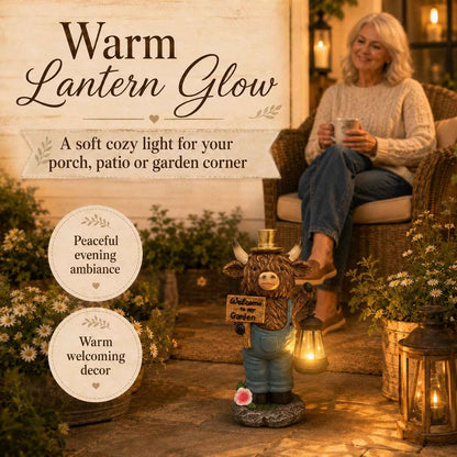 🔥50% OFF TODAY🔥 Highland Cow Garden Lantern Statue 🐮✨ Rustic Farmhouse Outdoor Decor for Garden, Porch, Patio & Yard