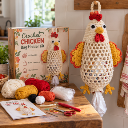 🧶Crochet Animal Bag Holder DIY Kit – Cute & Functional Hanging Storage Craft Kit🏡