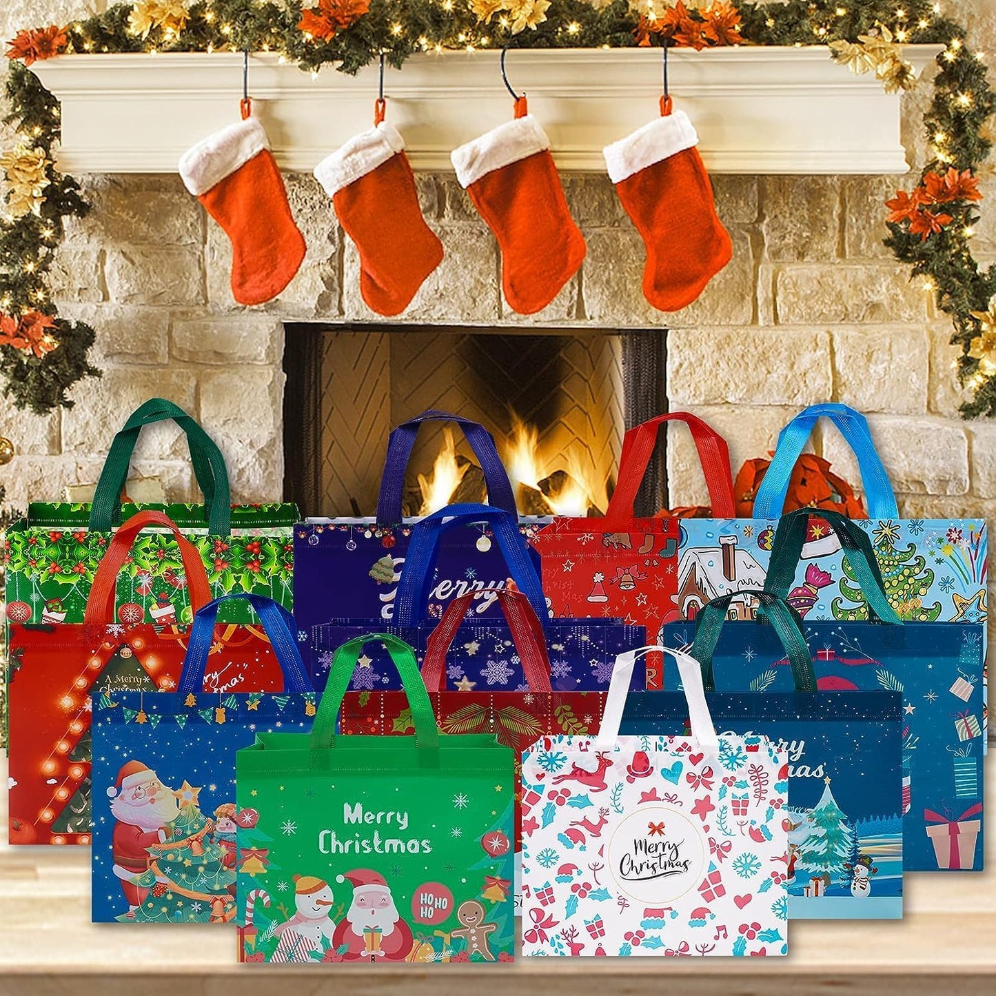 ??Christmas Early Discount 49% Off? Christmas Gift Bags Large Reusable Tote Bags