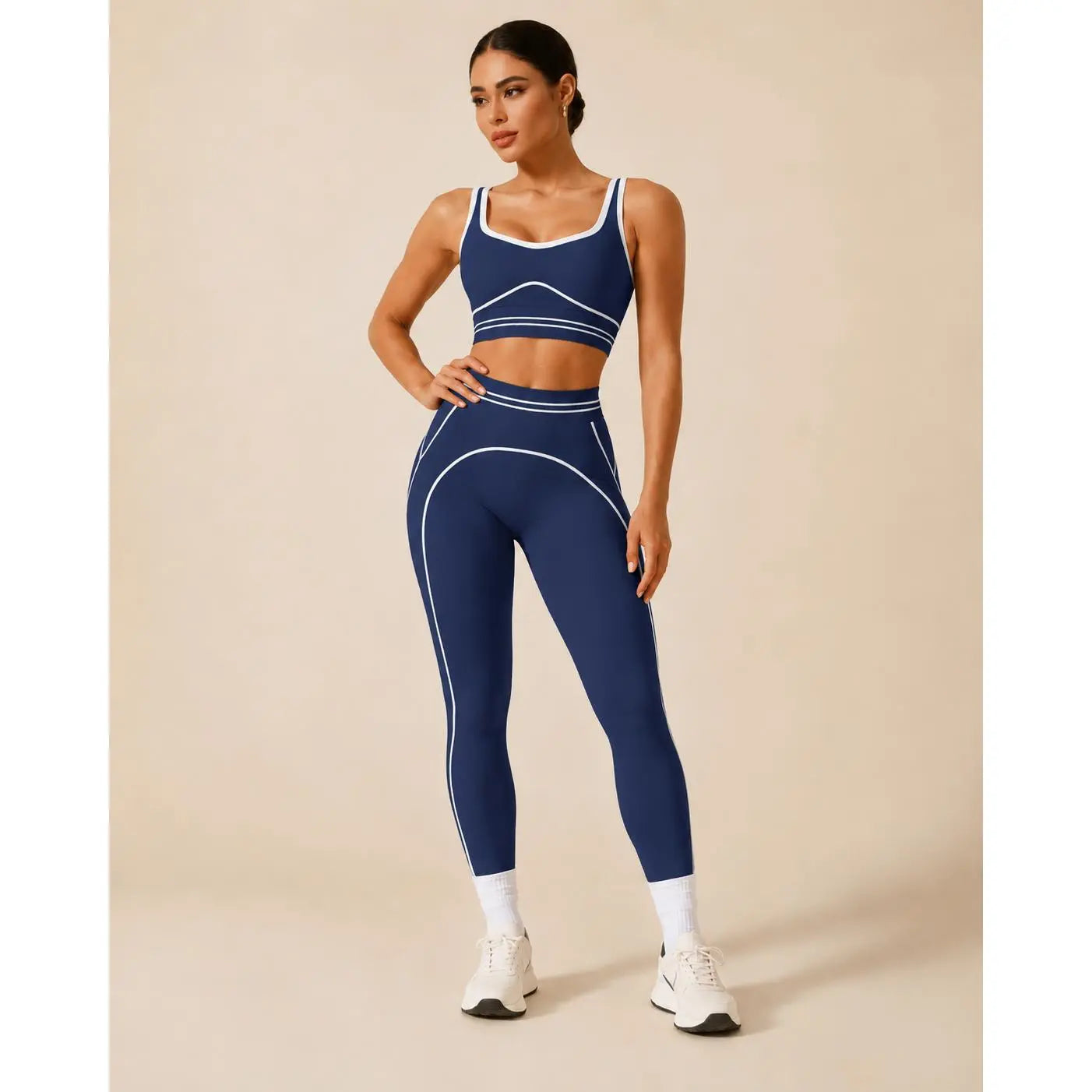 Women's High-Waisted Athletic Yoga Pants Set - Fitness Outfits, Modern Sportswear, Butt-Lifting Tight-Fitting Gym Training, Outdoor Tennis Clothes