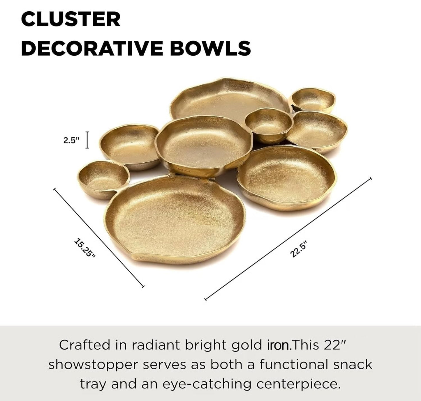 🍽️ Cluster Decorative Bowls – Bright Gold Iron Appetizer Serving Tray