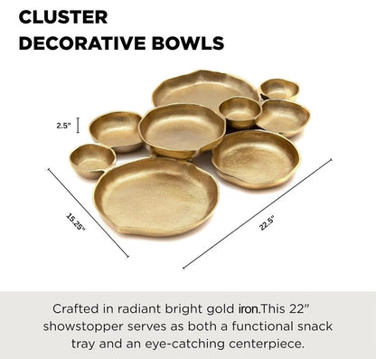 🍽️ Cluster Decorative Bowls – Bright Gold Iron Appetizer Serving Tray