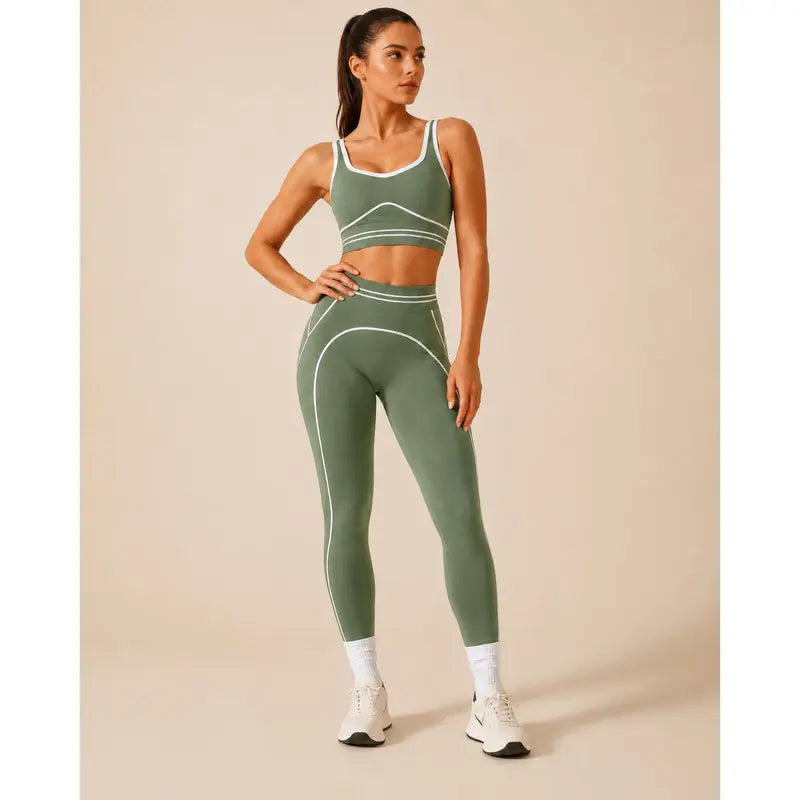 Women's High-Waisted Athletic Yoga Pants Set - Fitness Outfits, Modern Sportswear, Butt-Lifting Tight-Fitting Gym Training, Outdoor Tennis Clothes