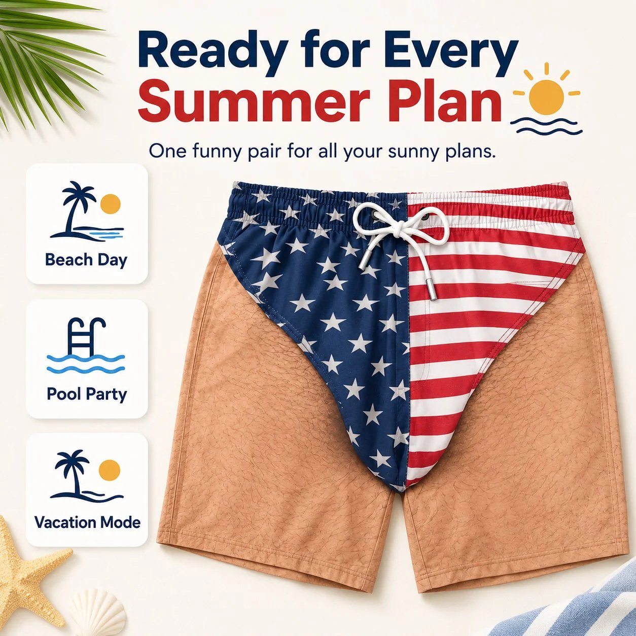 Funny Patriotic Men’s Swim Trunks – Freedom & Chill Summer Beach Shorts 🏖️