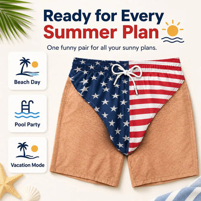 Funny Patriotic Men’s Swim Trunks – Freedom & Chill Summer Beach Shorts 🏖️