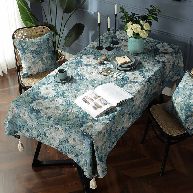 Onwkoti Flower Oil Painting Style Tassel Tablecloth