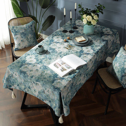 Onwkoti Flower Oil Painting Style Tassel Tablecloth