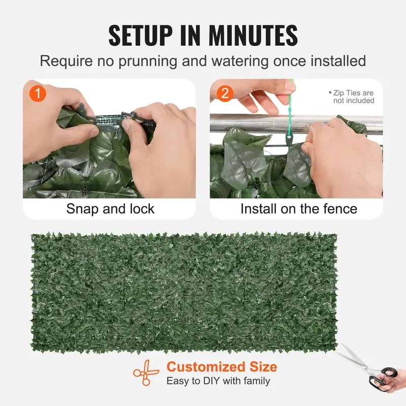 Artificial Ivy Privacy Fence Screen, Realistic Green Wall Fence with Mesh Backing & Reinforced Joints