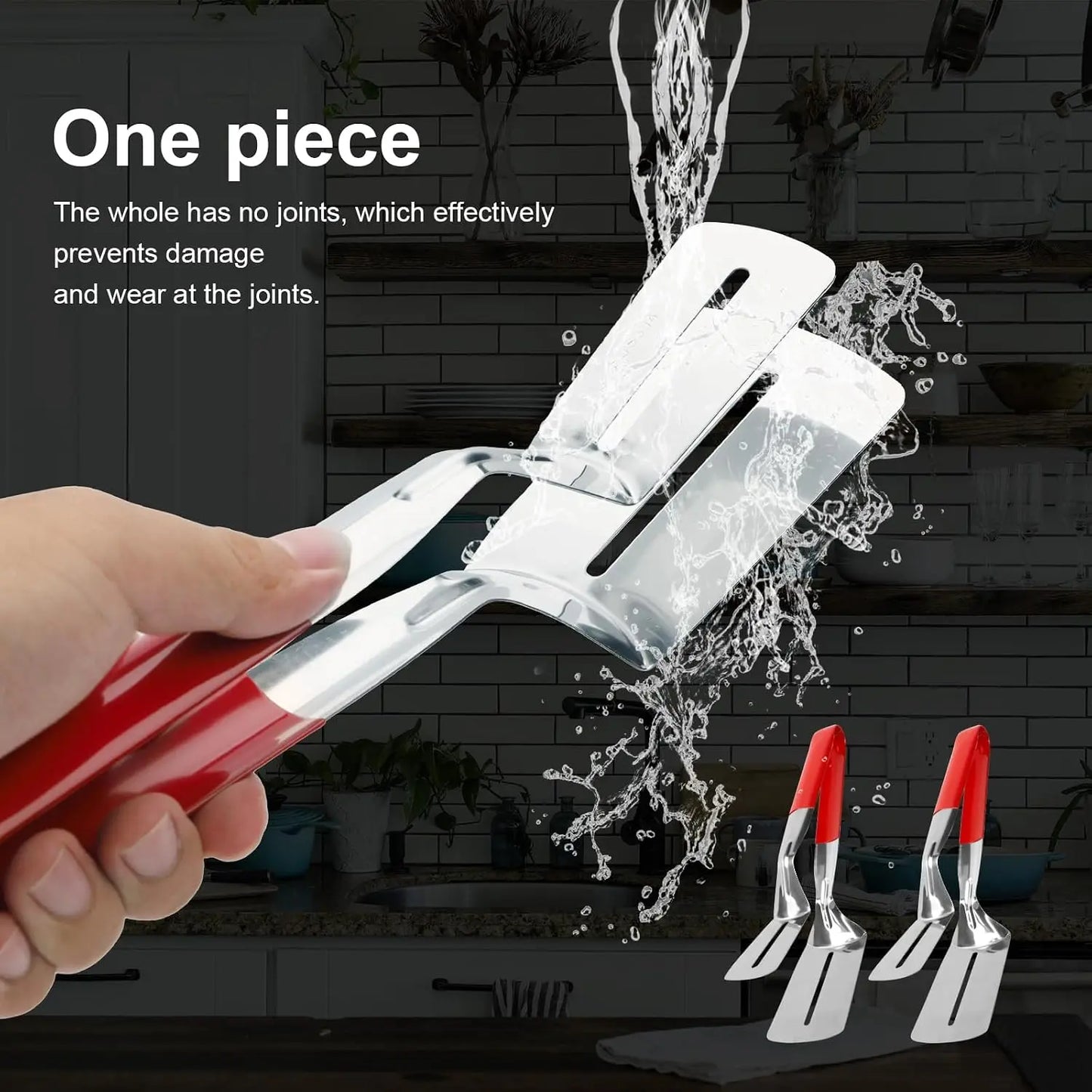 🍳 2-in-1 Spatula Tongs for Cooking and BBQ – Stainless Steel Food Flipper