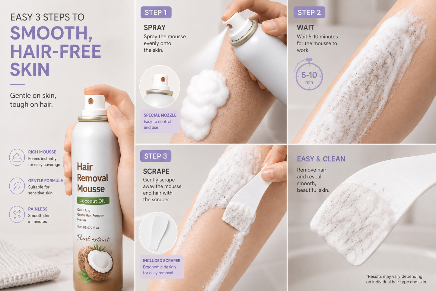 Bikini Pain-Free Hair Removal Cream for Sensitive Skin,Gentle Citrus Sensitive Skin Hair Removal Cream&Spray