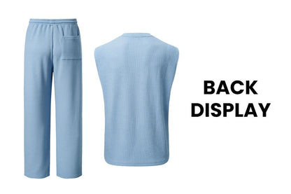 ⚡Hot Sales 49% OFF🔥Men's 2 Piece Rib Knit Sweatsuit Summer Sleeveless Tank Top Baggy Wide Leg Pants Set