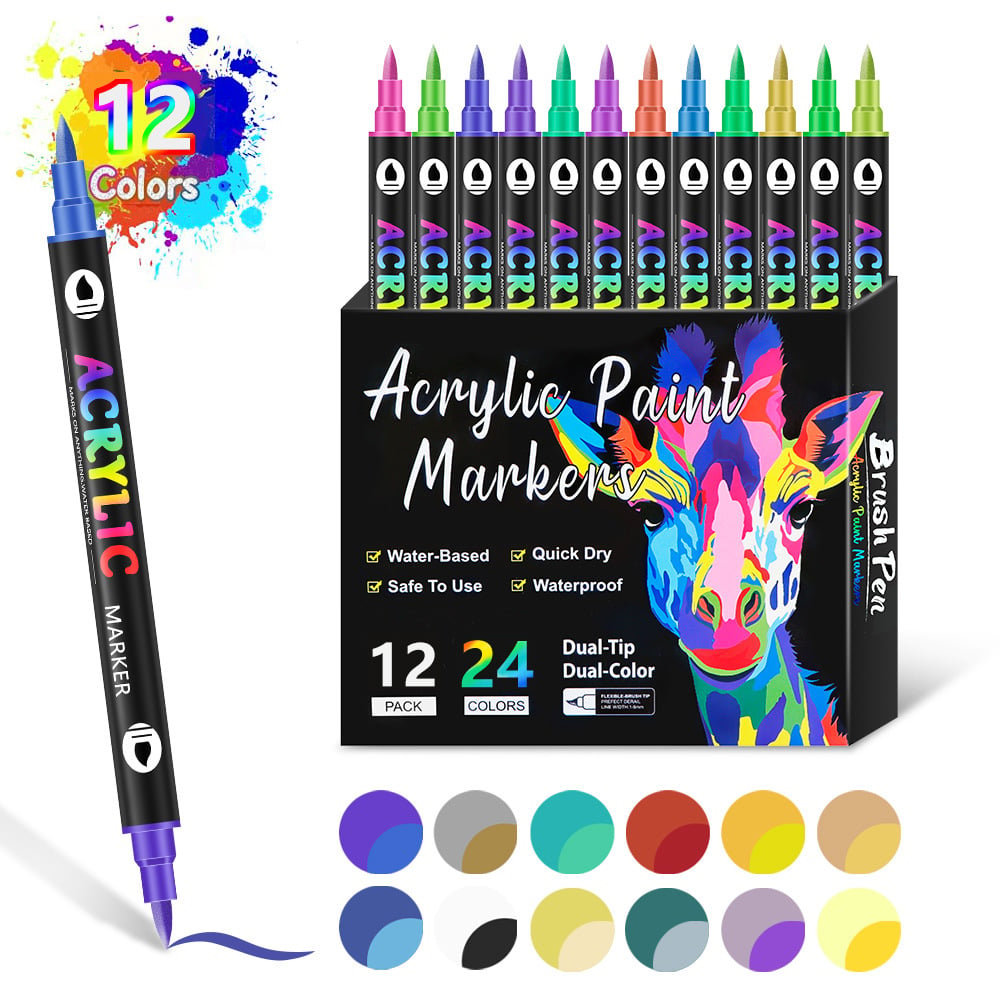 🔥Promotion-49%OFF - Dual Tip Acrylic Paint Pen Marker - 24/48/72 Colours