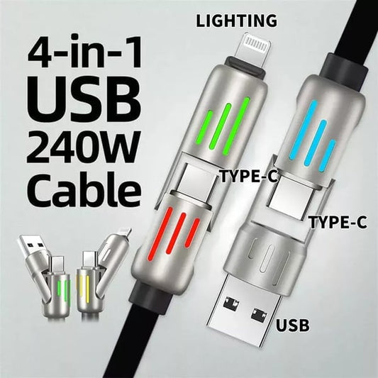 4-in-1 Multi USB Fast Charging Cable with USB A, Type C, Lightning - MAX 240W Fast Charging & Data Sync