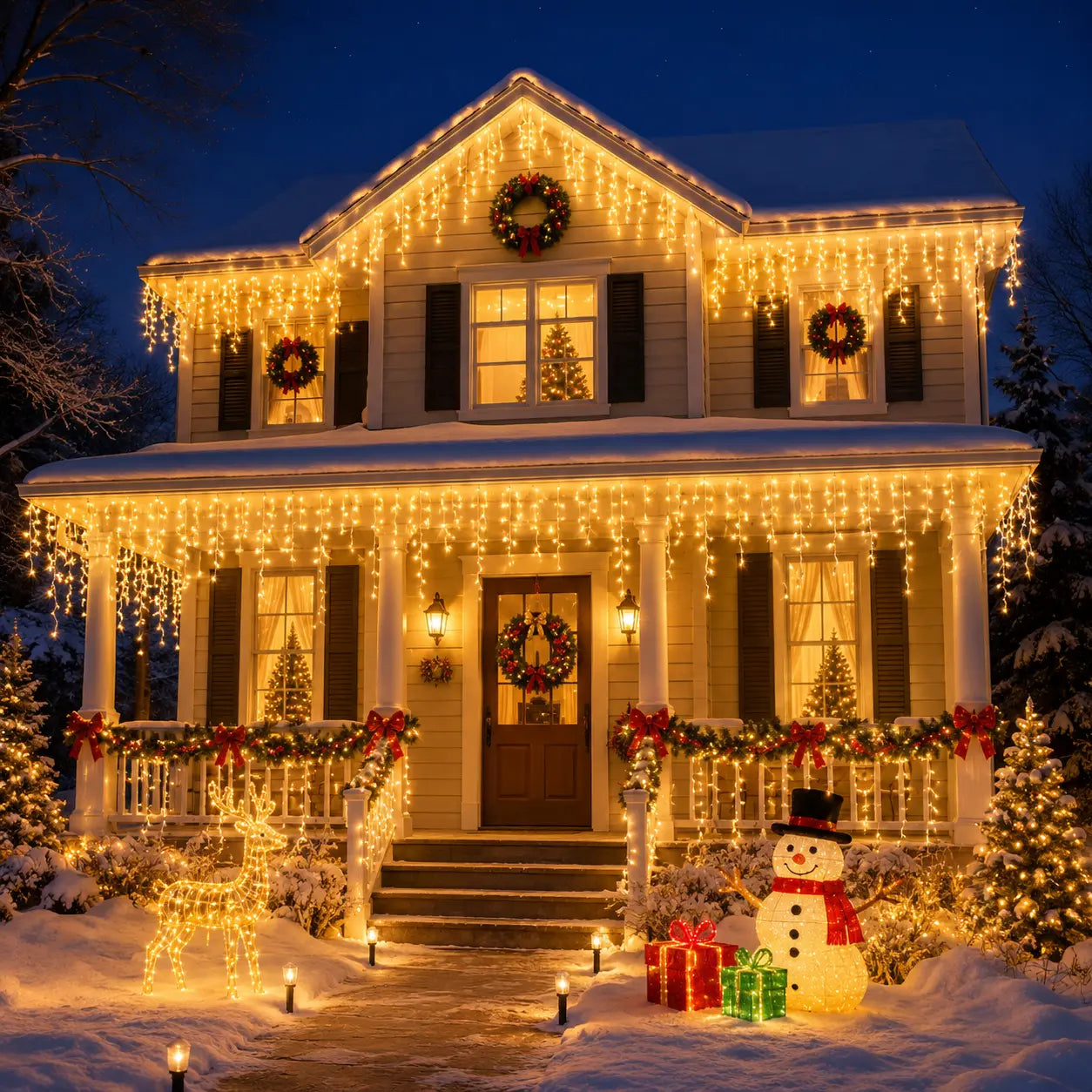 66ft 600-LED Christmas Icicle Lights – Outdoor Lights with Connectable Clear Wire, 8 Modes, Timer, Plug-in, Waterproof; Suitable for Eaves, Patios, Parties, and Indoor Holiday Decor; Includes Switch; Warm White