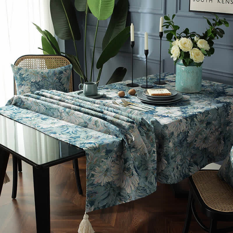 Onwkoti Flower Oil Painting Style Tassel Tablecloth