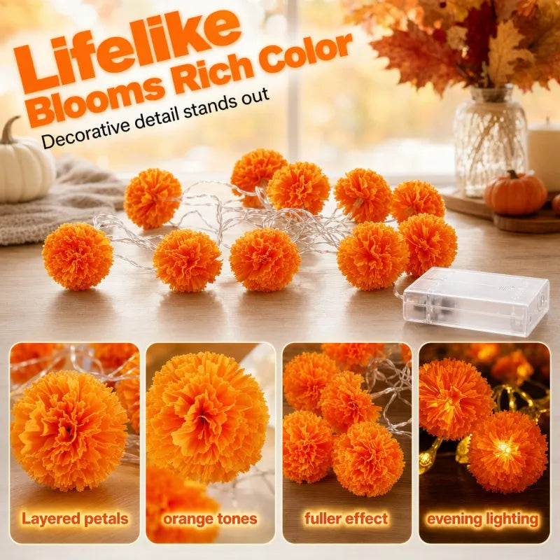 🌼🎃Artificial Marigold Flower LED String Lights
