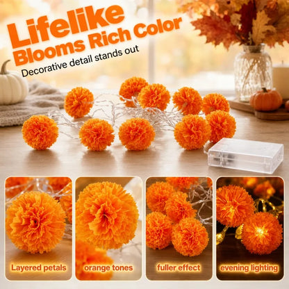 🌼🎃Artificial Marigold Flower LED String Lights