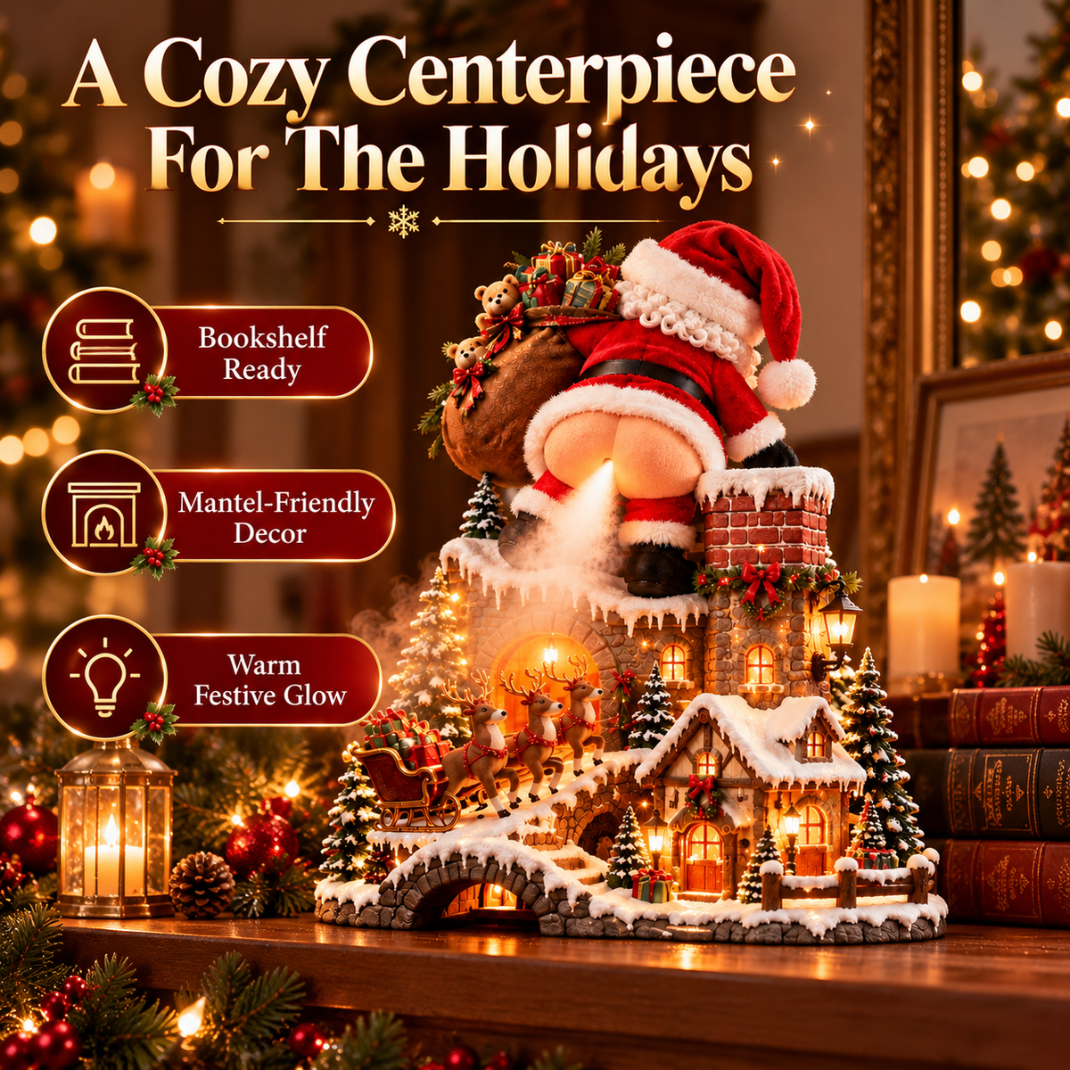 🎅 Santa’s Cheeky Christmas Village™ – Lighted Aroma Diffuser with Funny Santa Mist & Magical Holiday Glow