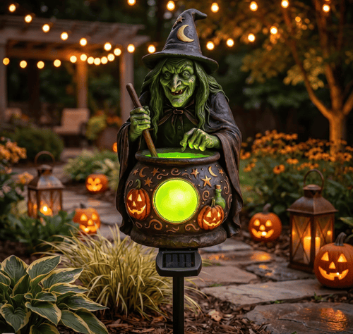 Halloween Solar Witch Cauldron Garden Stake Light