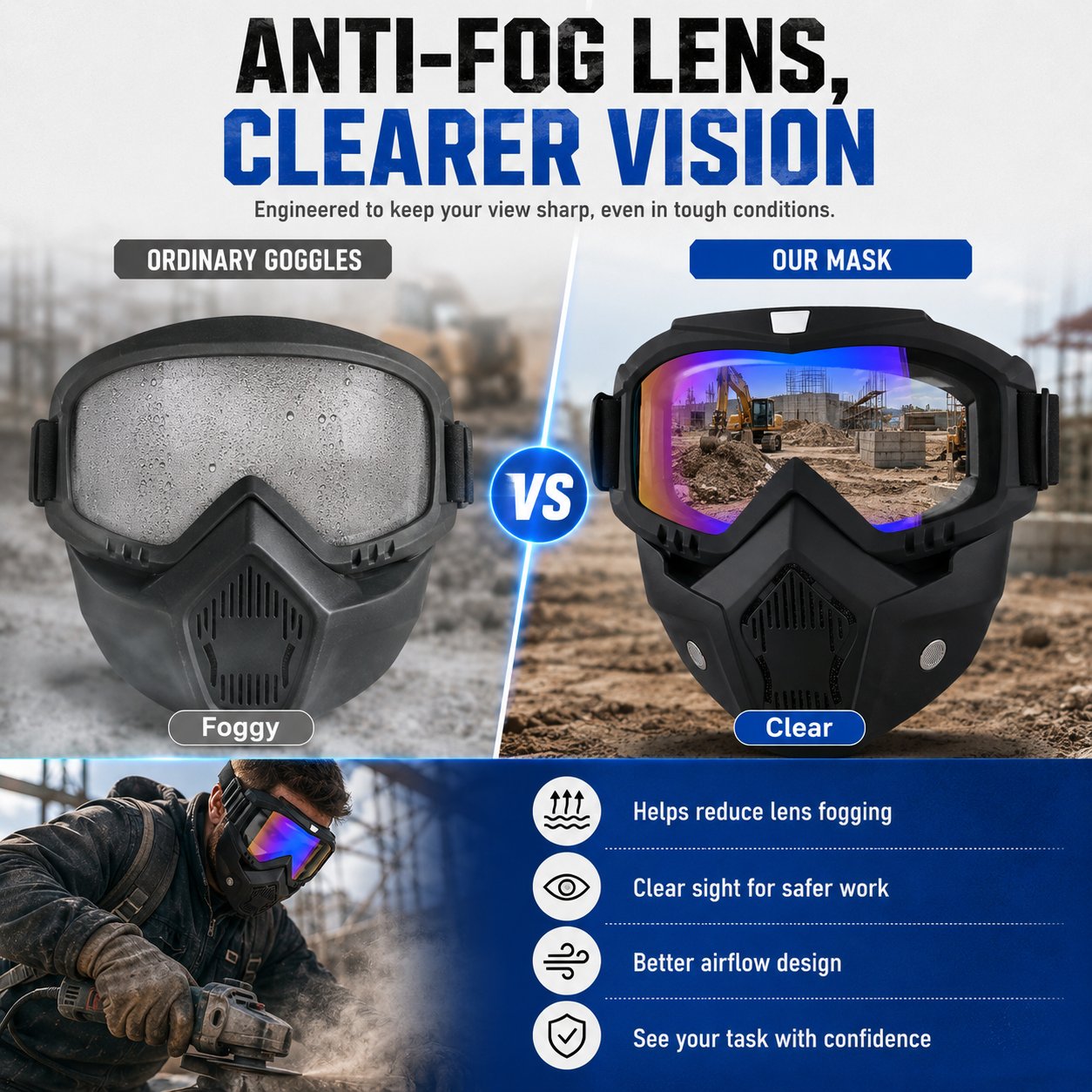 🤿 Auto-Darkening All-Terrain Safety Mask | Anti-Fog & Dustproof All-in-One Shield