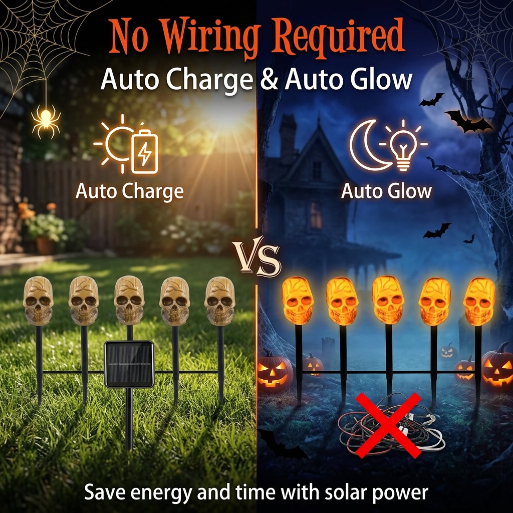 💀 Solar Halloween Stake Lights – Pumpkin Ghost Skull 6PCS & Retro Skull 5PCS
