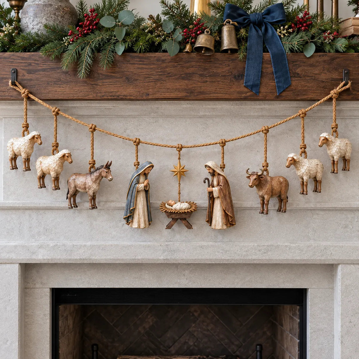 🎄 Handcrafted Wooden Nativity Garland – A Timeless Touch of Christmas Charm ✨