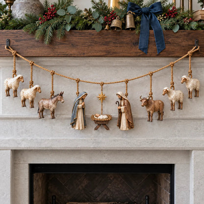 🎄 Handcrafted Wooden Nativity Garland – A Timeless Touch of Christmas Charm ✨