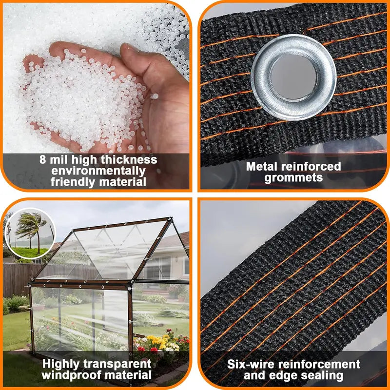 Clear Waterproof PE Tarp, Transparent Outdoor Cover with Metal Grommets💧
