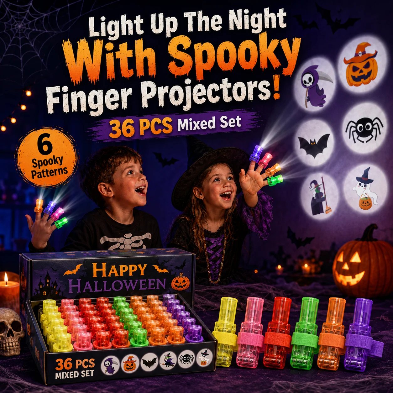🎃 Halloween Finger Projector Lights – Mini Pattern Projector (36 Pcs)