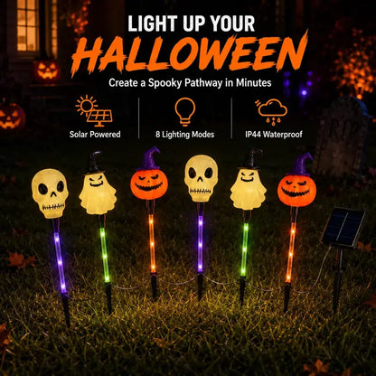 💀 Solar Halloween Stake Lights – Pumpkin Ghost Skull 6PCS & Retro Skull 5PCS